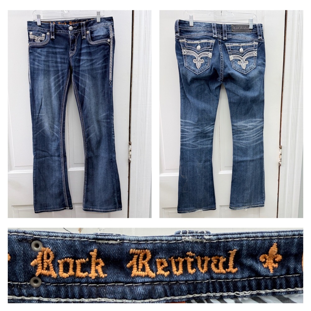 Rock Revival Yeon Womens 29 Bootcut Jeans Thick Stitch Rhinestone RP9235B206